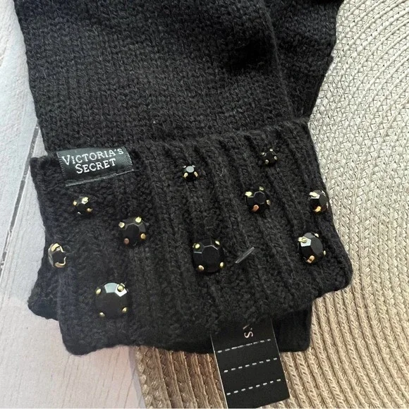 VICTORIA'S SECRET BLACK BLING GEM SPARKLE KNIT SOFT GLOVES MITTENS Tech … - Picture 4 of 5